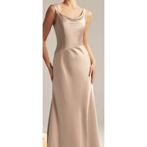 AW BRIDAL 8 M taupe Meggie satin dress formal bridesmaid party maxi dress B126
